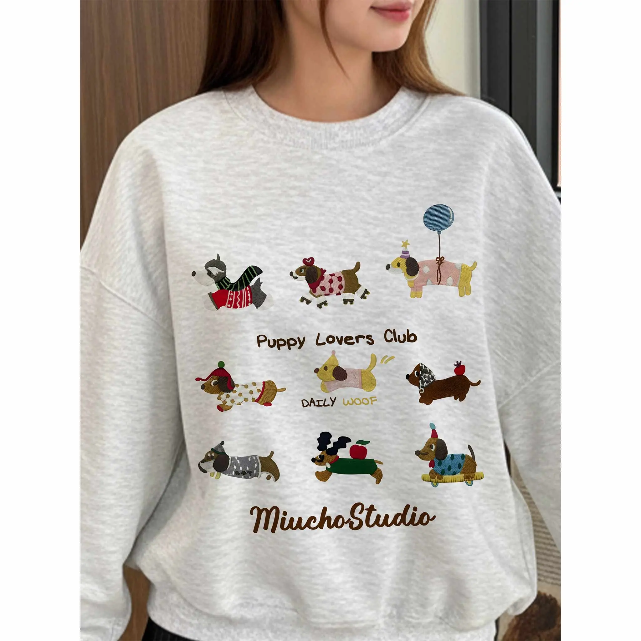 Áo Sweater form boxy Miucho nỉ 2 da dày dặn thoáng mát thoải mái Puppy lovers club in mix 2819_thumbnail_9