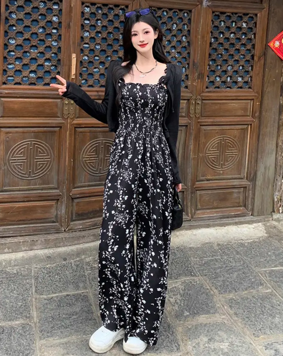 Jumpsuit ống rộng họa tiết 2 dây bo thun ngực_thumbnail_1