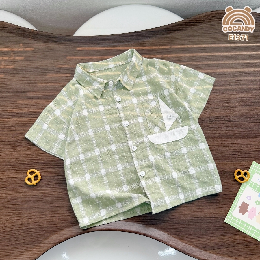 Áo cộc sơ mi caro XANH LÁ phối túi ngực kiểu_thumbnail_1