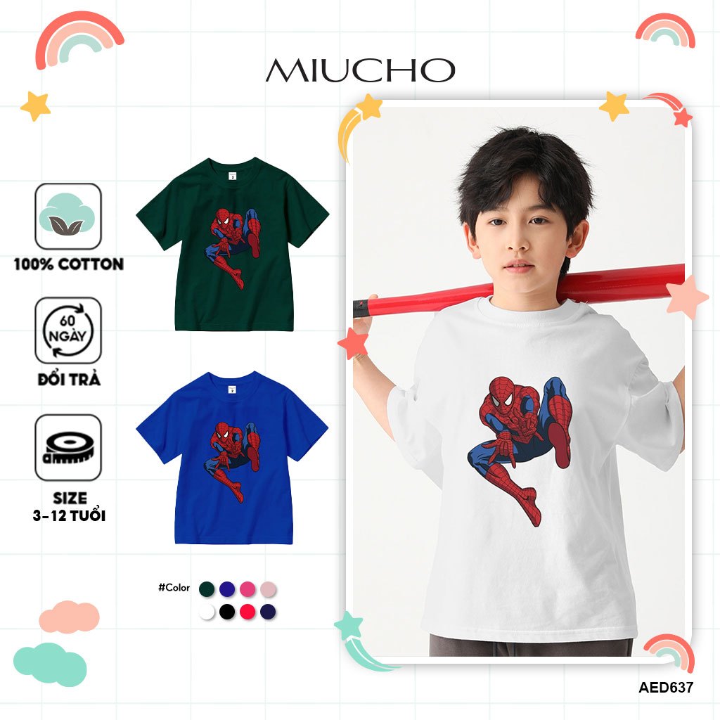 Áo thun SpiderMan bé trai form rộng AED637 Miucho Kid 100% vải cotton thoáng mát basic