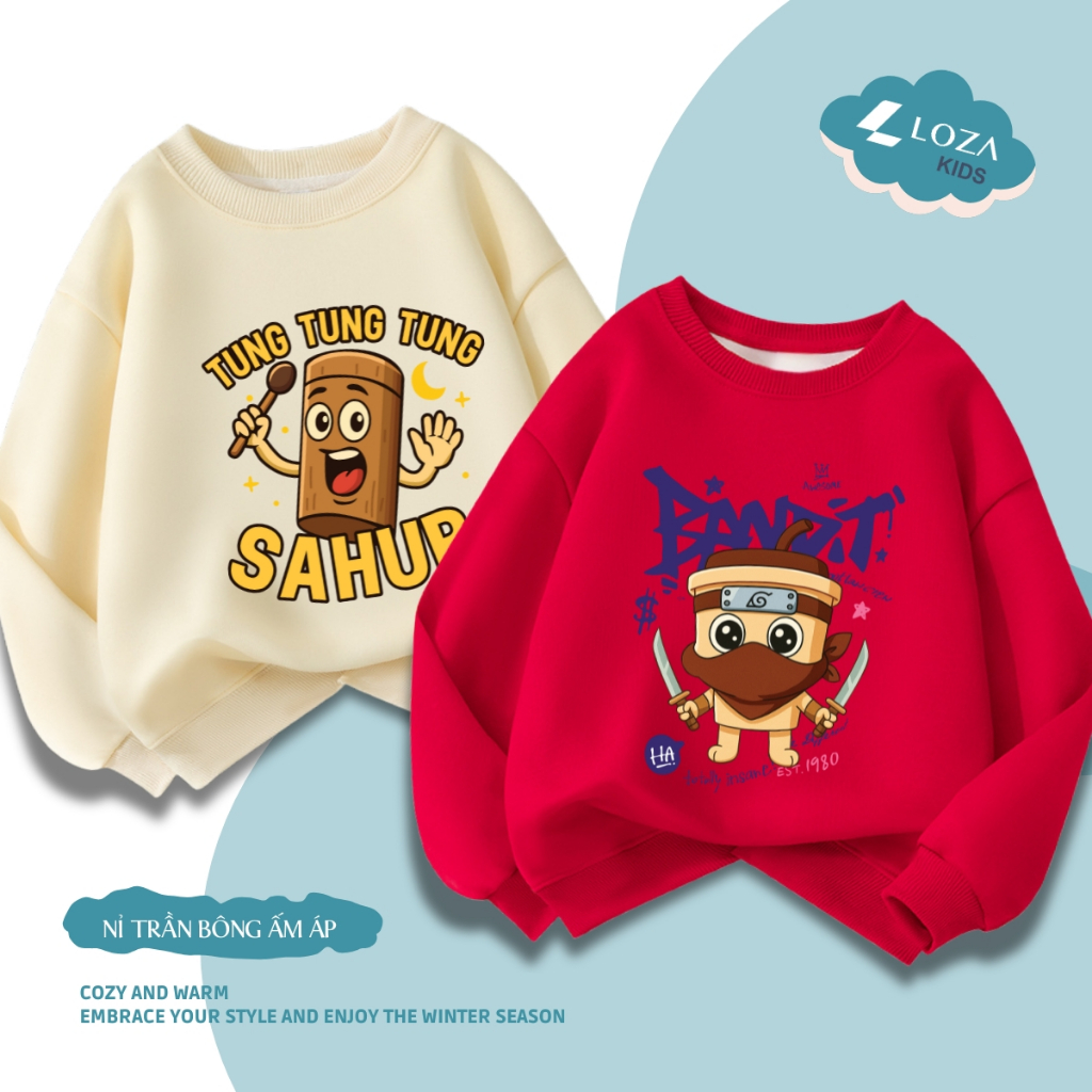 Áo sweater bé trai BST Brainrot, Tung Tung Sahur  - Áo nỉ trẻ em cổ tròn size từ 15-40kg  Loza Kids IN011_thumbnail_4