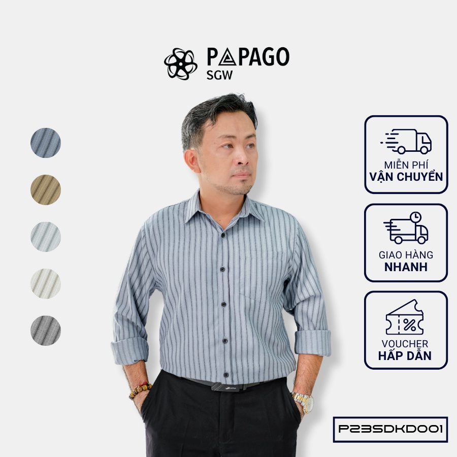 Áo sơ mi nam trung niên PAPAGO tay dài lai bầu vải xô đũi kẻ dọc - P23SDKD001_thumbnail_2