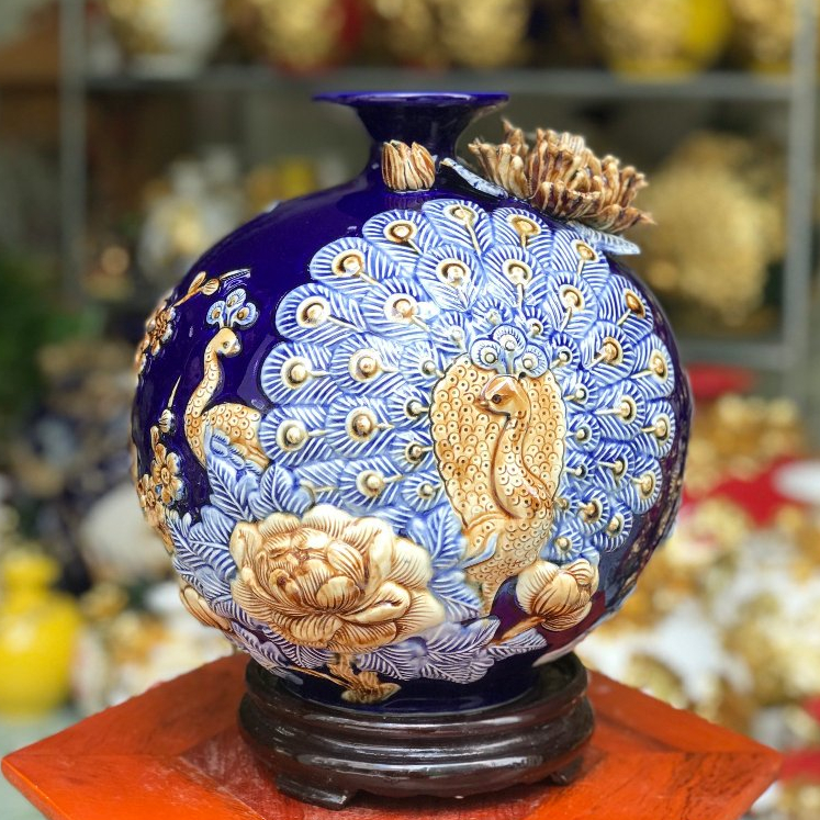 Bình Tài Lộc - Lọ Hoa Hút Lộc Gốm Bát Tràng Bền Đẹp Cao Cấp TẶNG ĐẾ GỖ Họa tiết Thuận Buồm Xuôi Gió_thumbnail_1