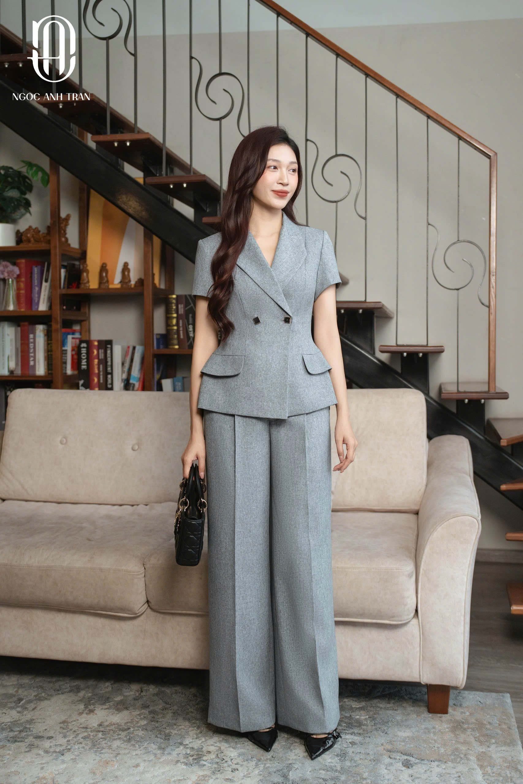 Q072 - Quần suông ghi