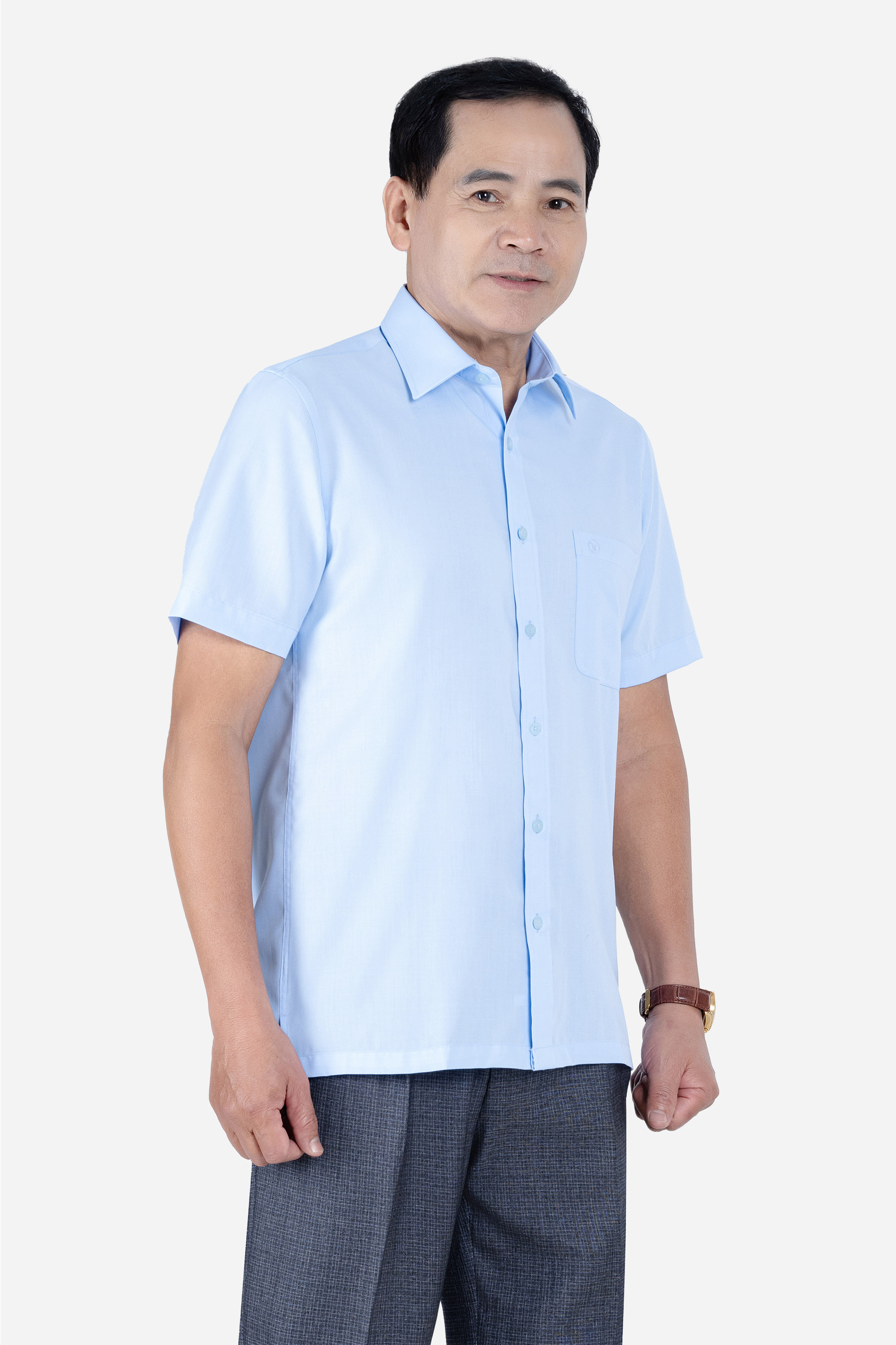 Sơ Mi Trơn Cộc Tay Nam Trung Niên Chất Liệu Cotton Nhập Khẩu Màu Đỏ Đô_thumbnail_9