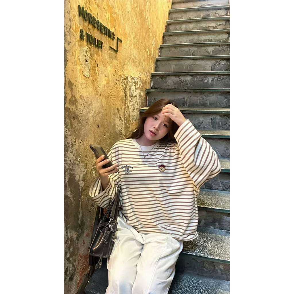 Áo thun form boxy Miucho Studio vải bo rip dày dặn thoáng mát cổ tròn tay dài kẻ sọc mix màu 2704_thumbnail_6