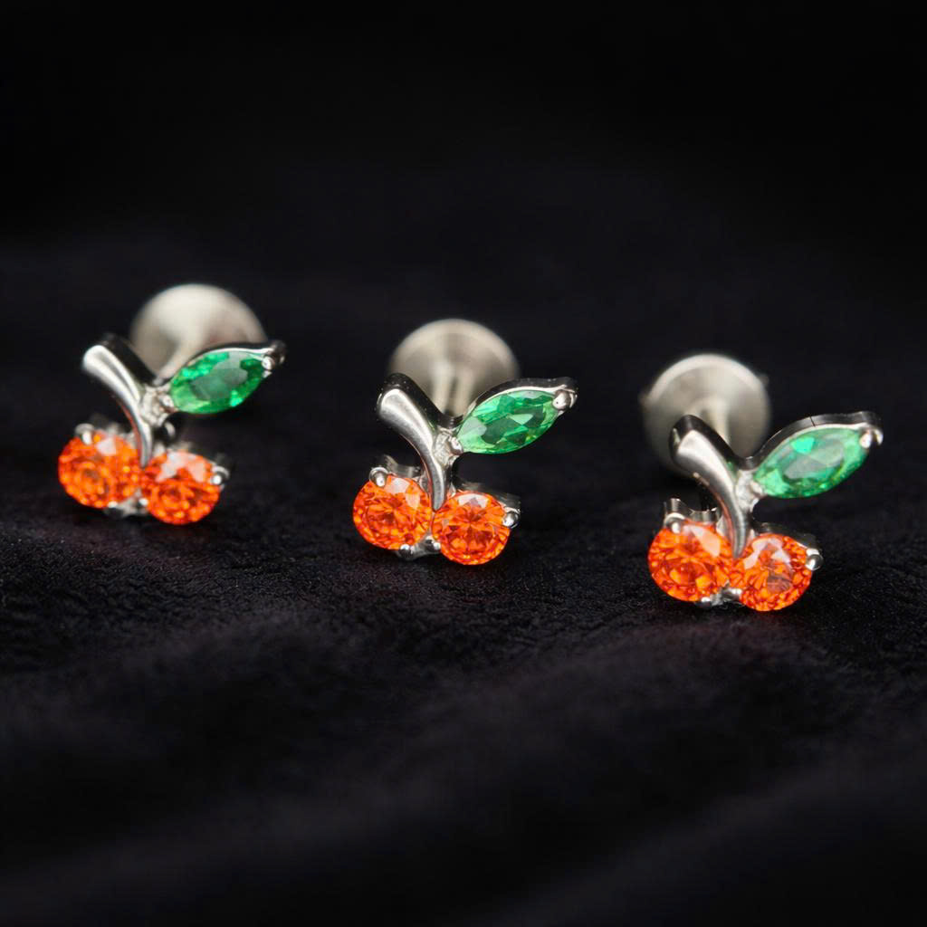 Khuyên kiểu titan cherry đỏ mini