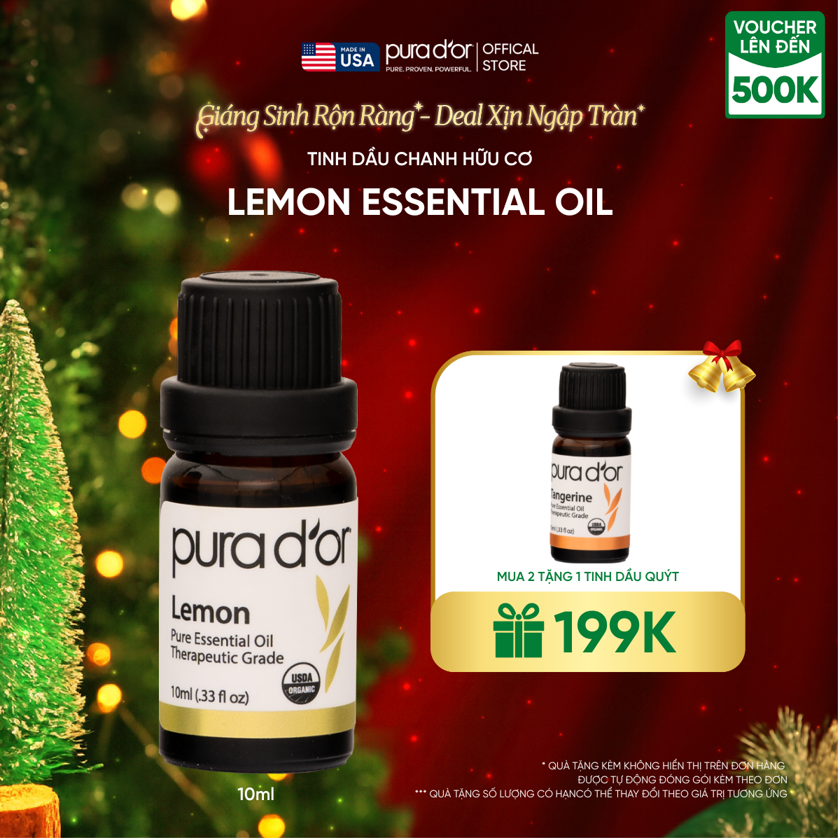 Tinh Dầu Chanh Hữu Cơ PURA D’OR Therapeutic Grade Lemon Essential Oil 10ml