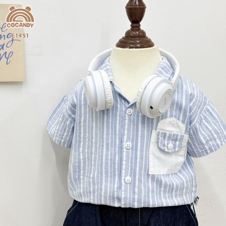 Áo cộc sơ mi kẻ XANH NHẠT túi ốp trắng_thumbnail_3