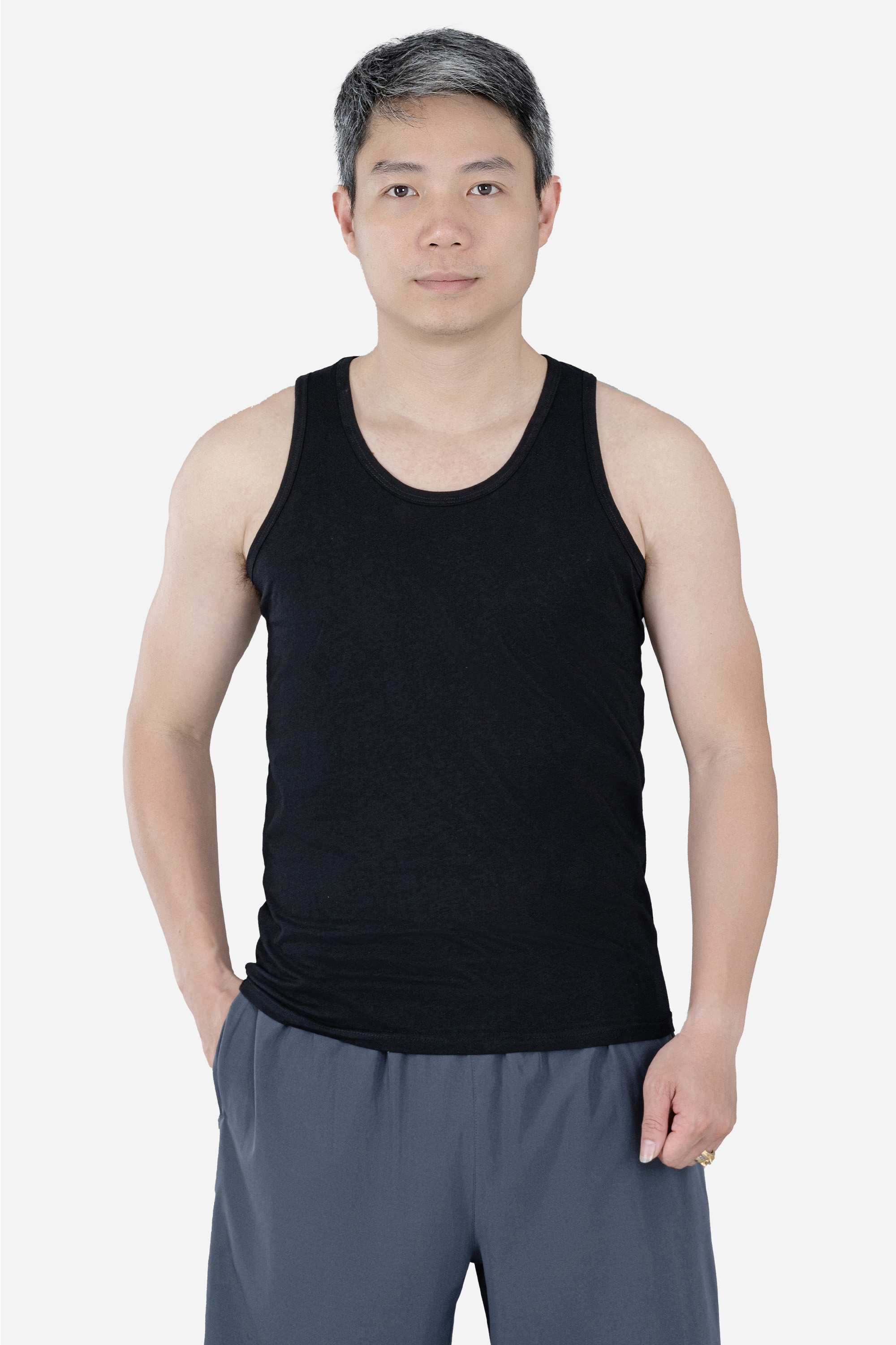 Áo Ba Lỗ Nam Trung Niên Mặc Lót Trong ANCHI Chất Liệu Cotton Màu Đen