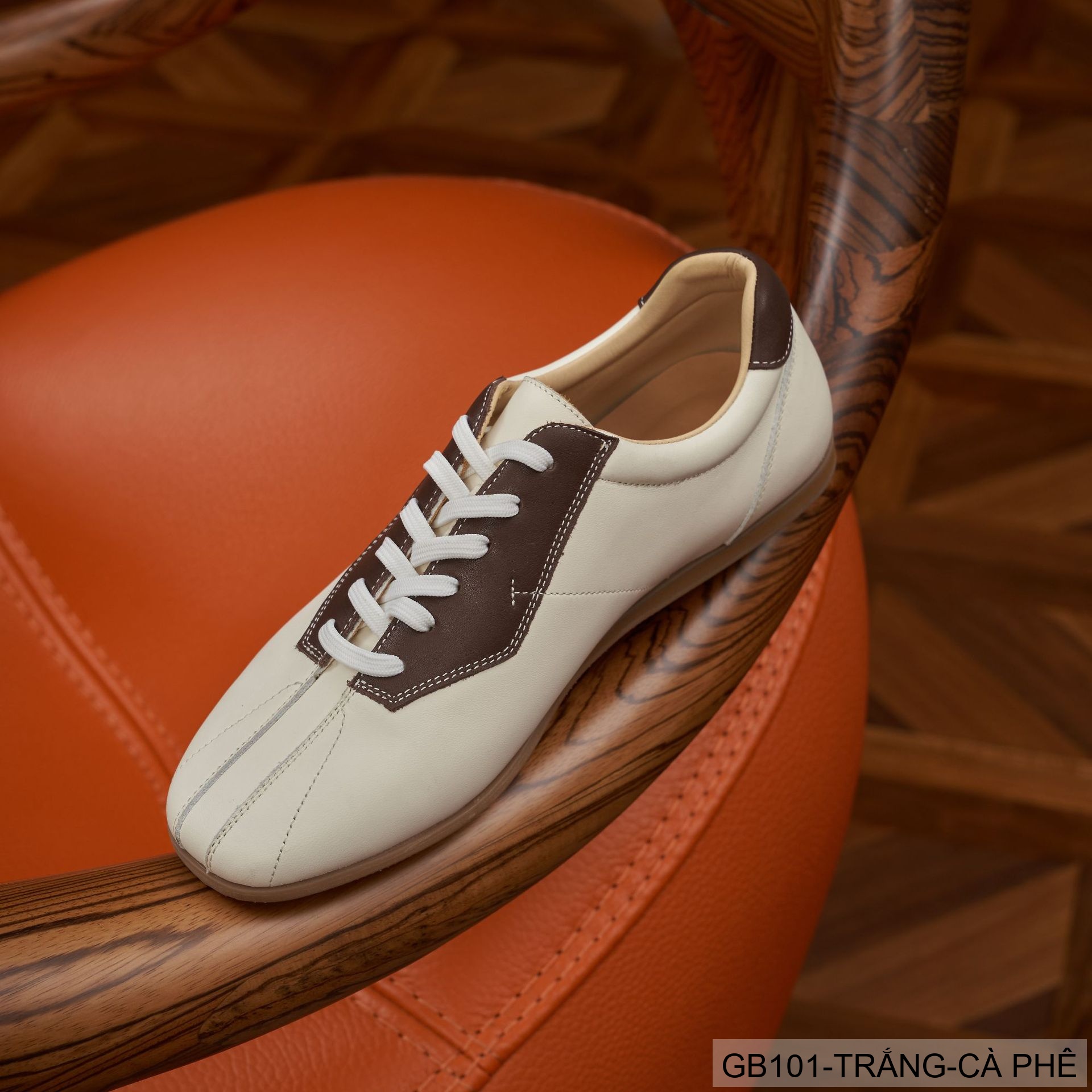 GB101 - Giày thể thao nam phối màu trắng đen và trắng cà phê, đế cao su êm chân, phong cách casual_thumbnail_9