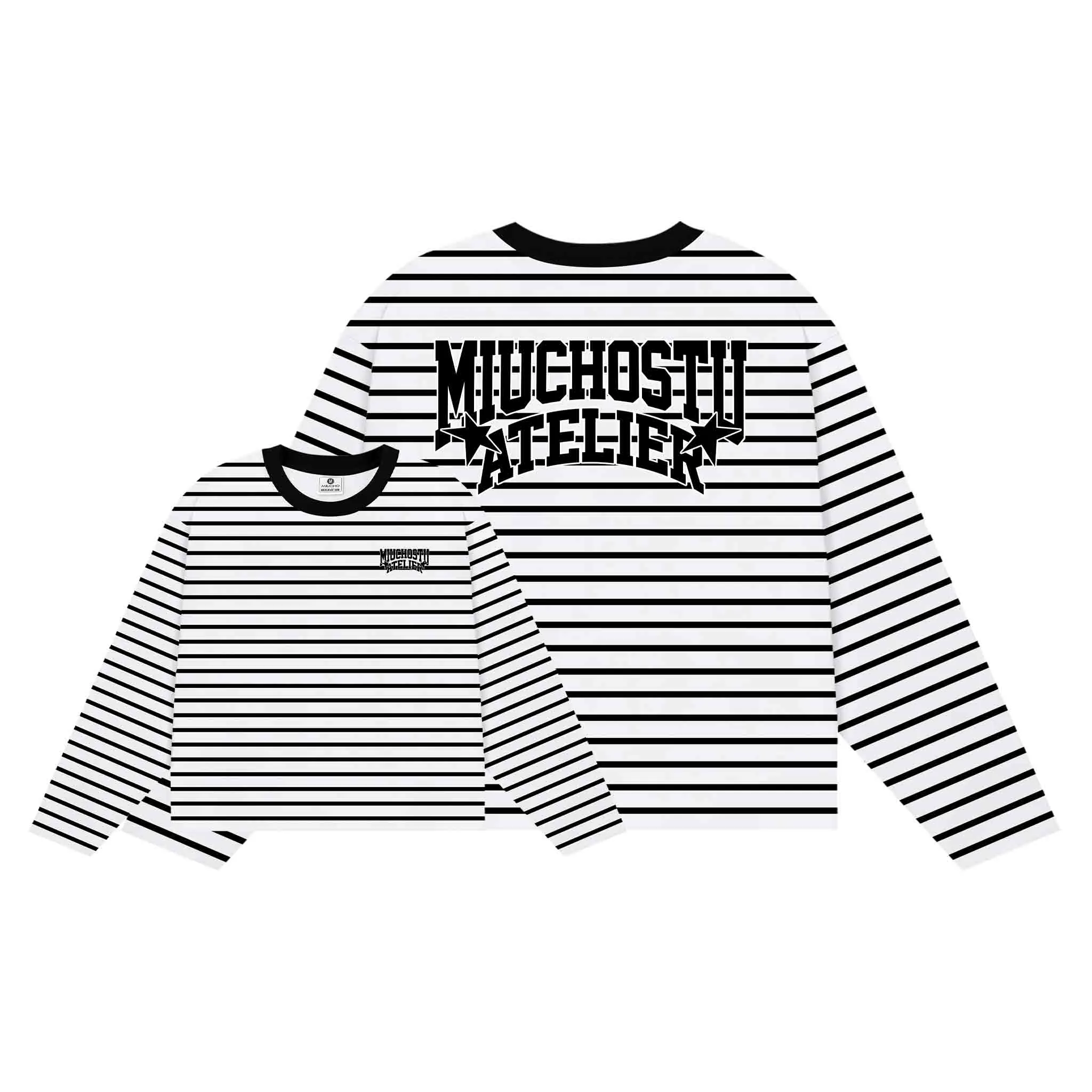 Áo thun nam form boxy Miucho thun borip dày dặn thoáng mát local brand tay dài kẻ sọc in mix 2725