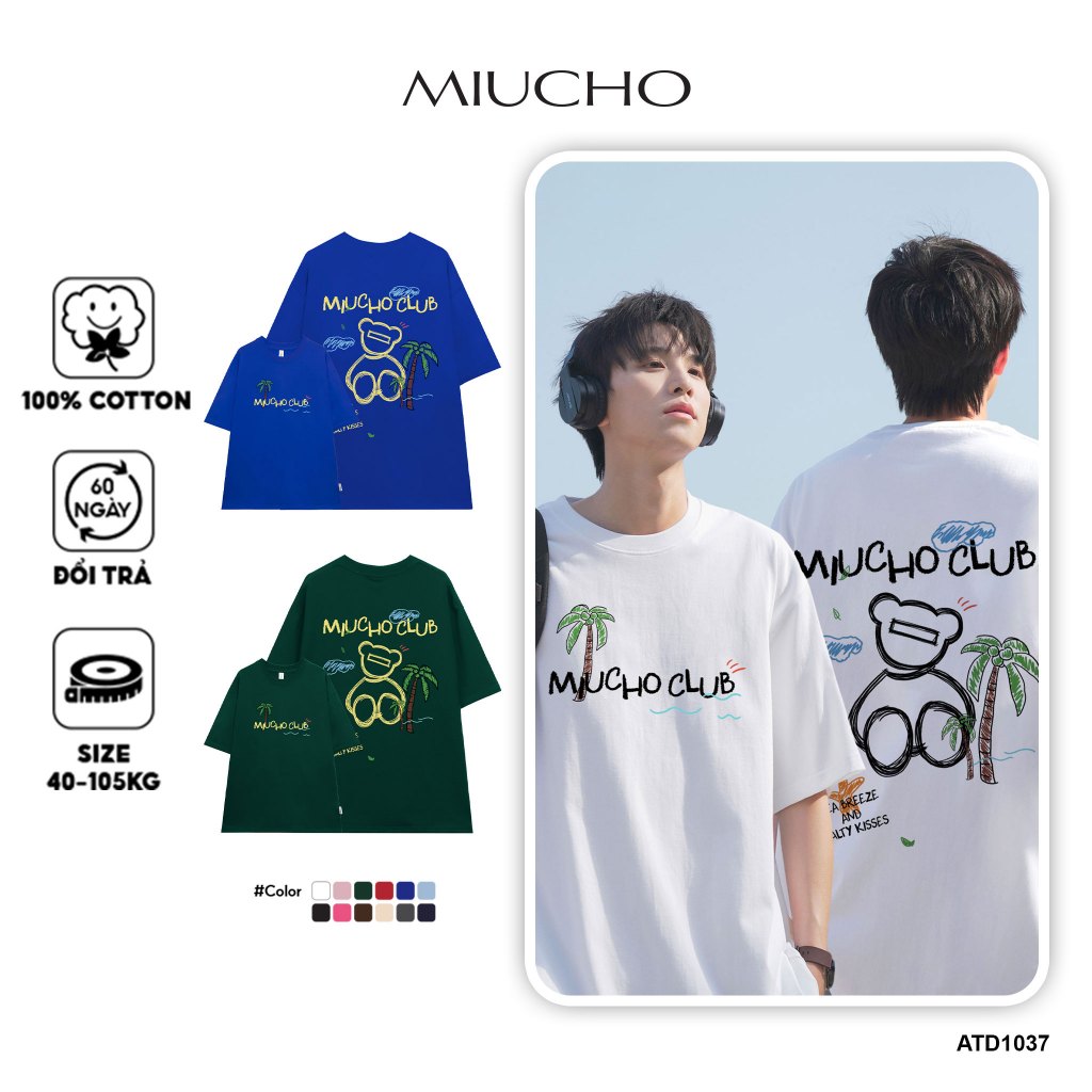 Áo phông nam mùa hè đi biển form rộng nhiều màu ATD1037 Miucho Man tay ngắn cổ tròn in mix_thumbnail_7