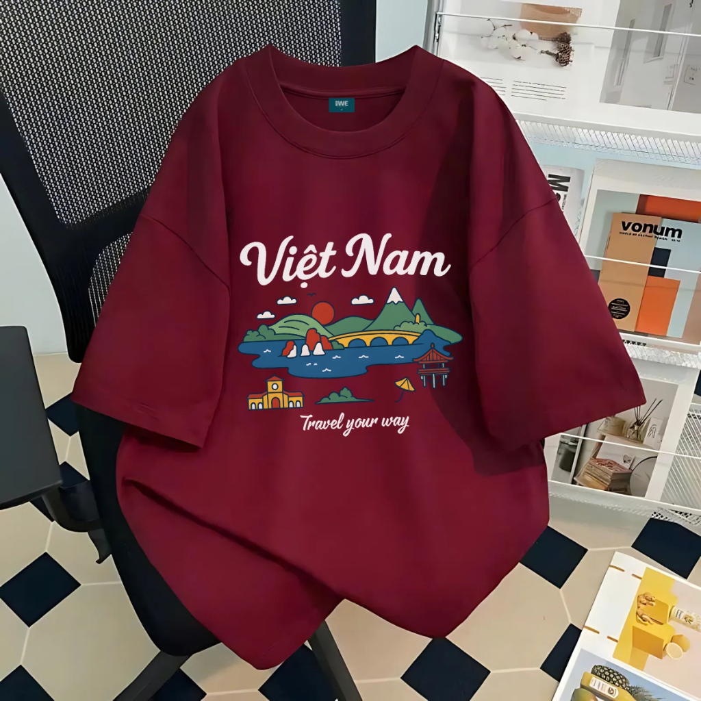 Áo thun du lịch Việt Nam, Huế, Đà Nẵng...dáng oversize rộng màu đỏ local brand We Tee - T036 T036