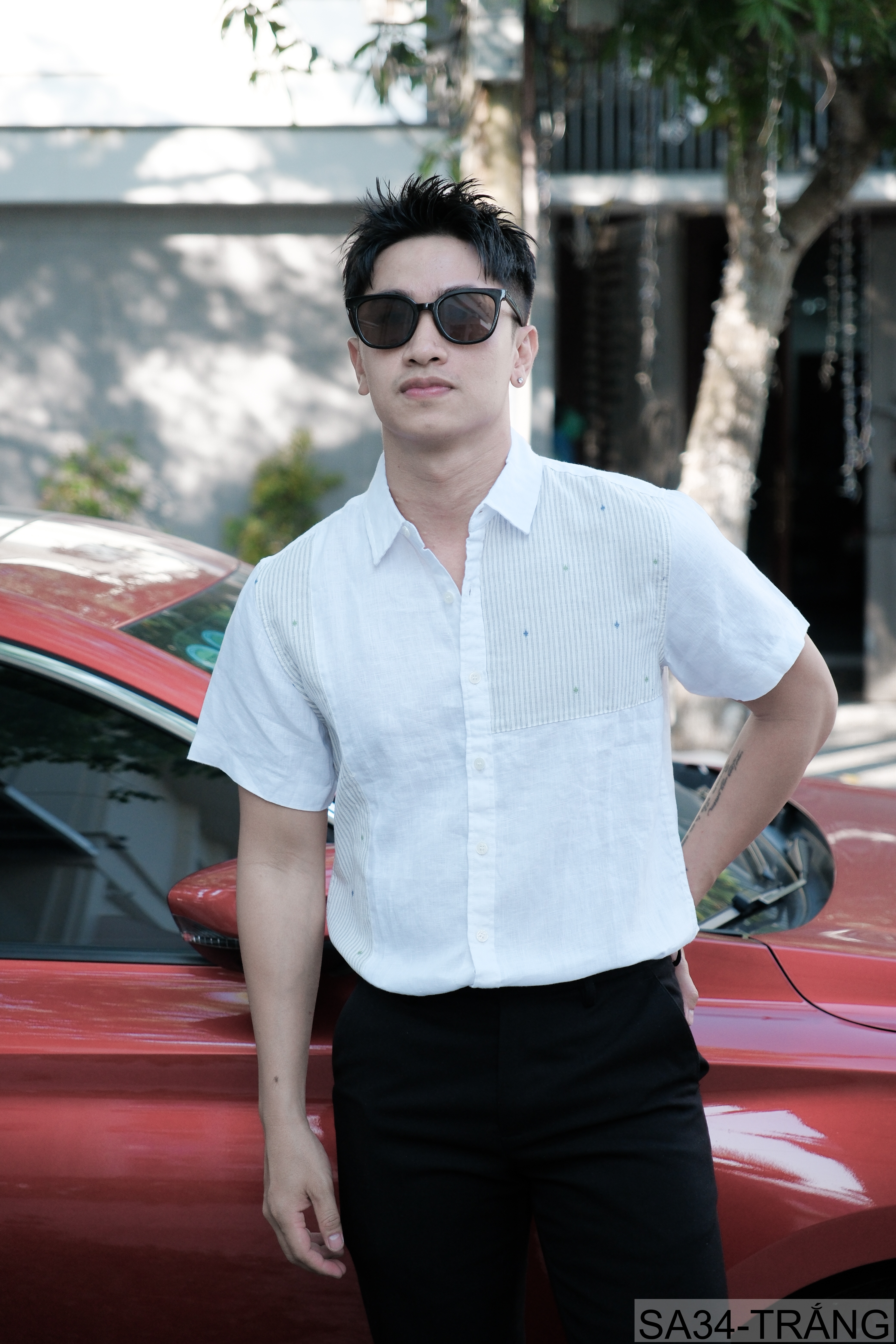 SA34 - Áo sơ mi nam tay ngắn vải lanh thoáng mát phong cách Nhật Bản kẻ sọc phối màu trắng xanh ngọc