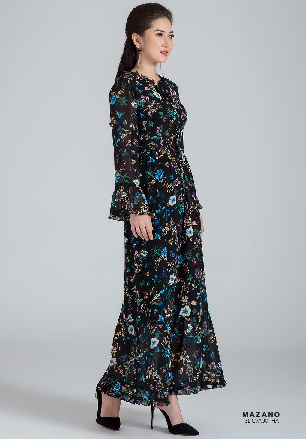 Váy họa tiết tay dài thắt nơ_thumbnail_1