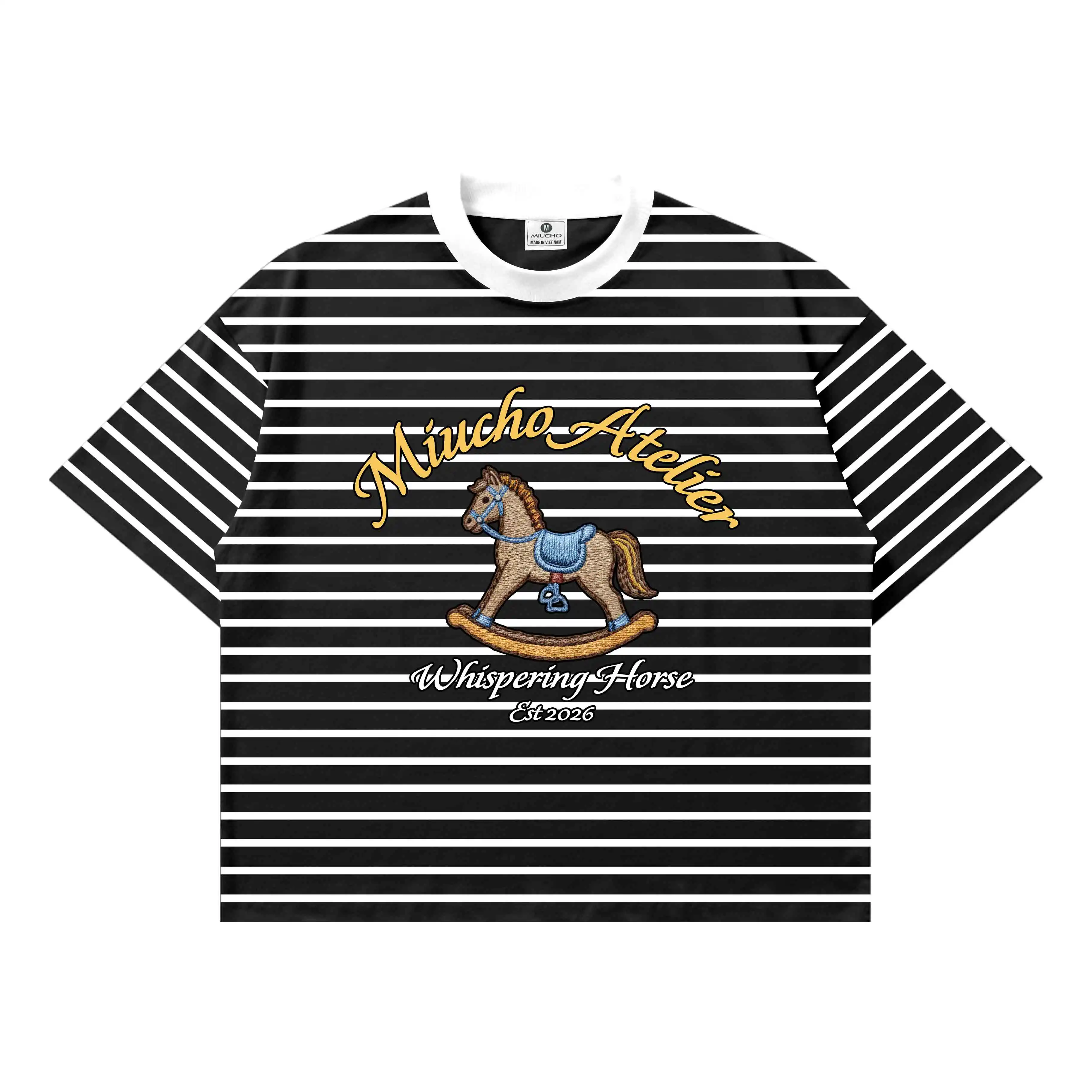 Áo thun boxy unisex Miucho Club vải borip thoáng mát tay ngắn cổ tròn hình chú ngựa sọc mix màu 2789_thumbnail_7