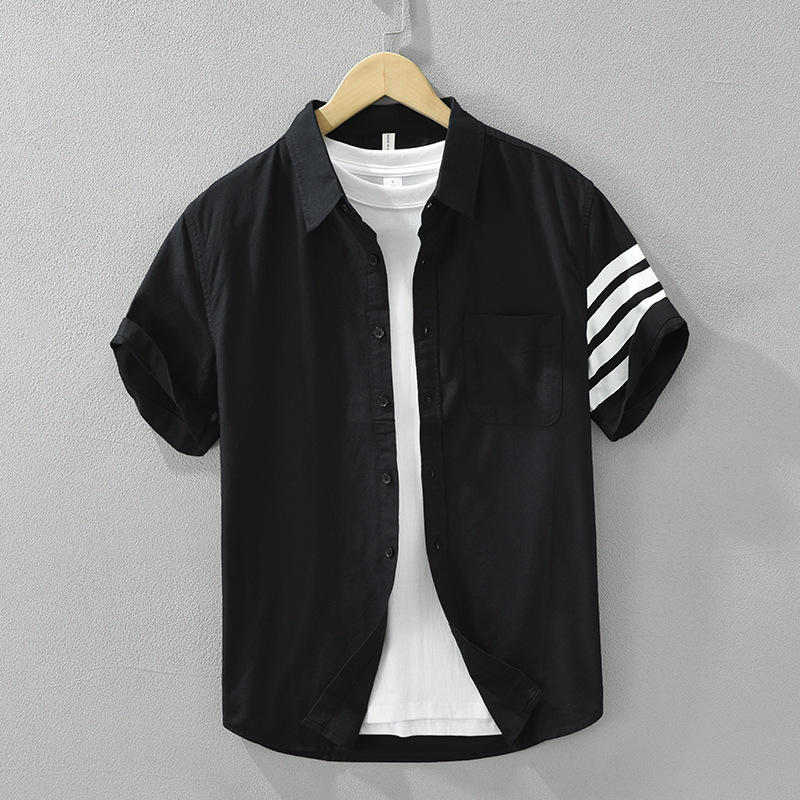 Áo sơ mi tay ngắn nam form rộng Nhật Bản – phong cách tối giản, thời trang đa năng, chất cotton thoáng mát_thumbnail_4