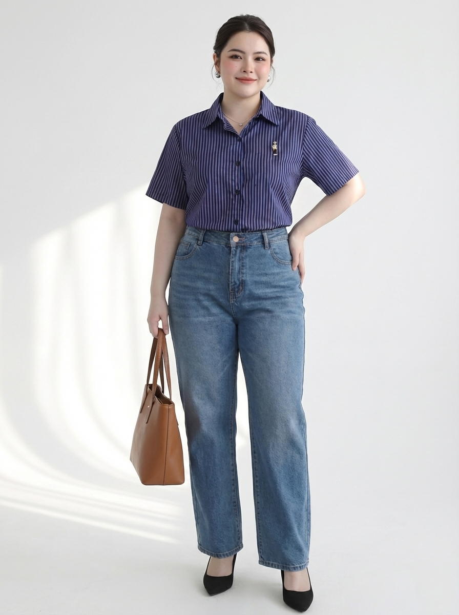 BIGSIZE- Quần jean suông co giãn basic V-QJ01 dành cho nàng béo