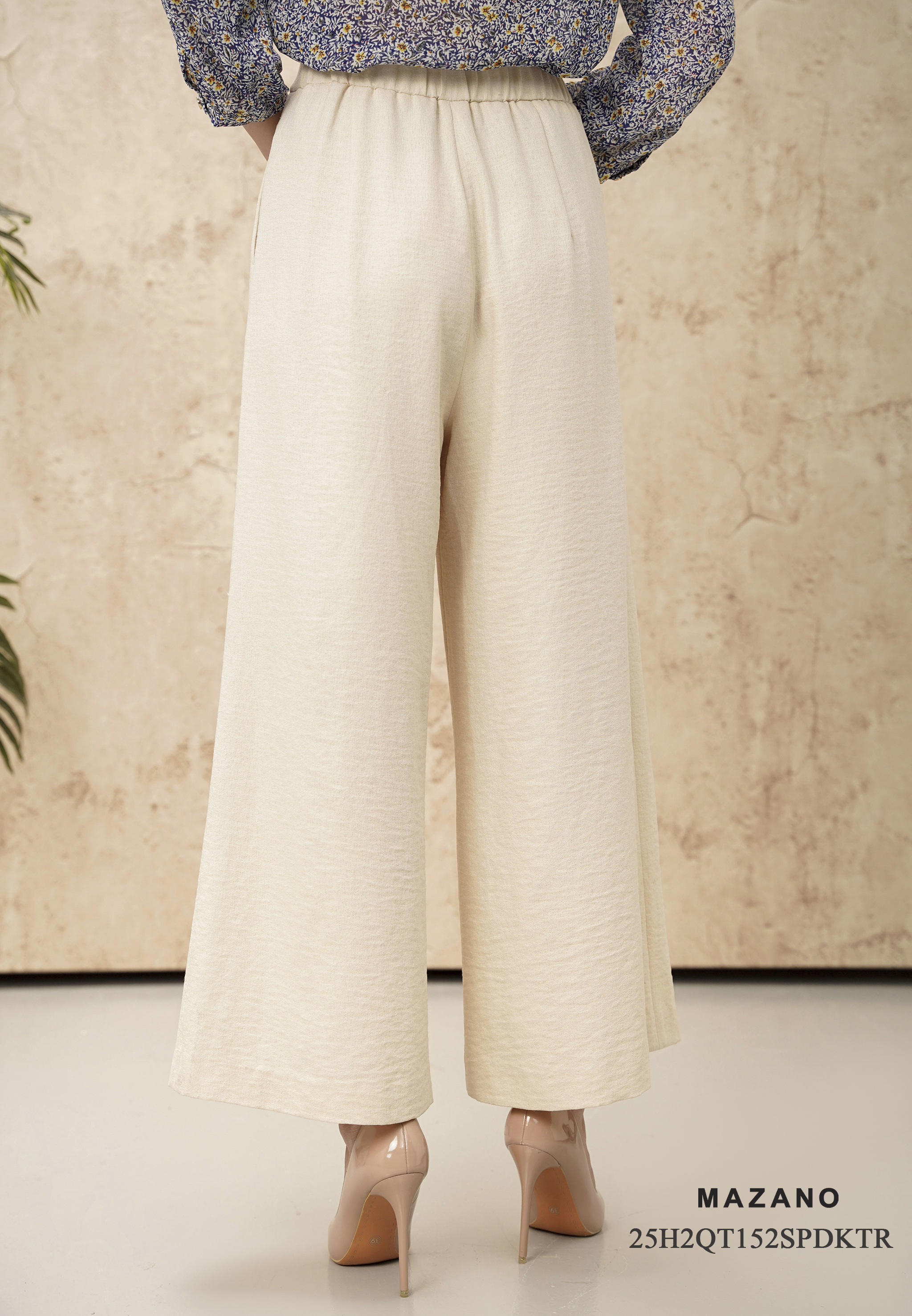 Quần Suông ống rộng cạp tiêu chuẩn vải Đũi dày màu trắng sữa_thumbnail_1