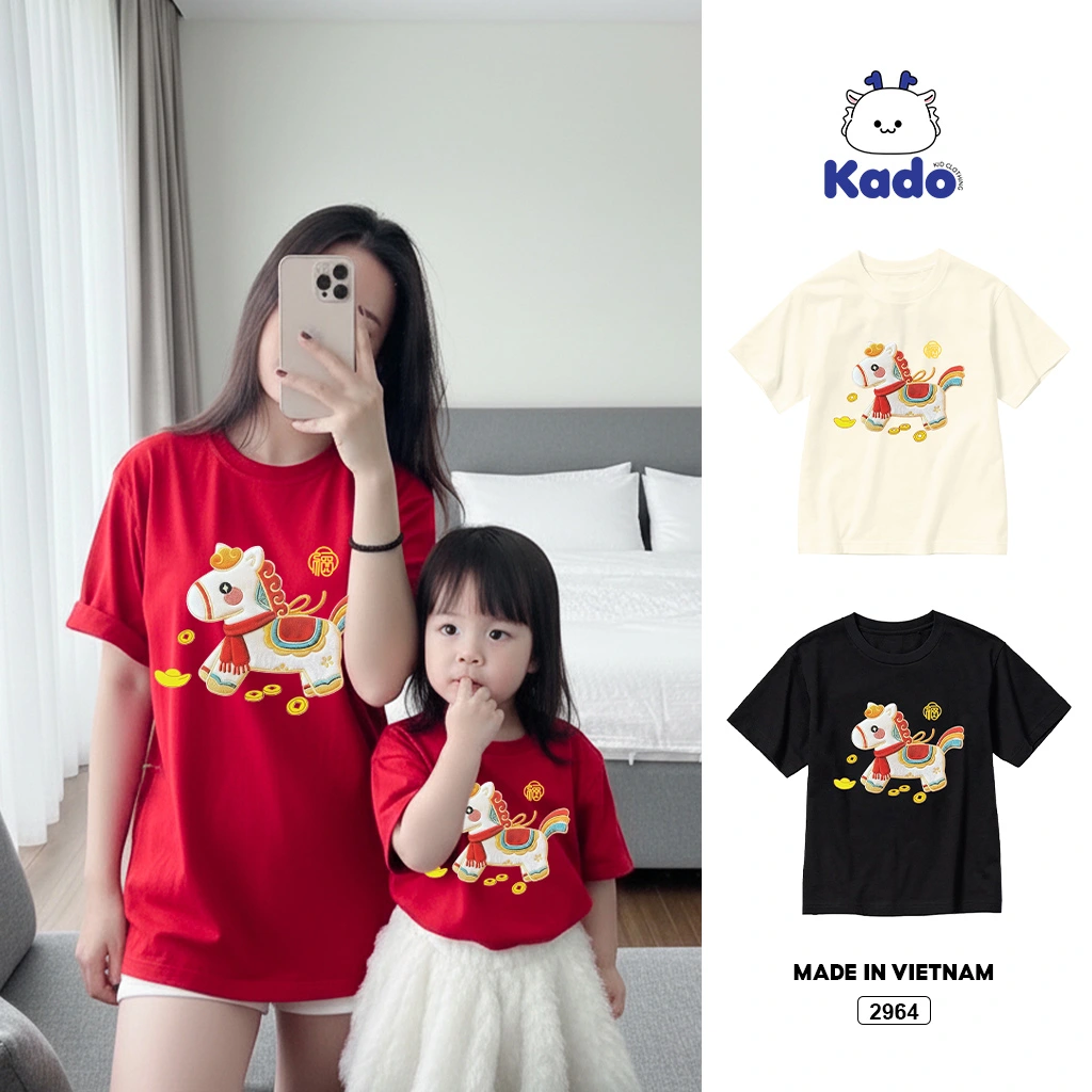 Áo thun bé và gia đình Kado vải thoáng mát thấm hút tốt Ngựa Kỳ Lân 2963