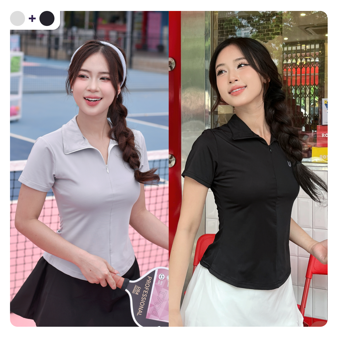 Combo áo polo Lia Top màu đen và xám khói
