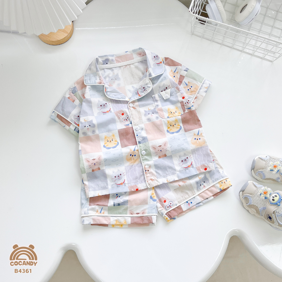 Bộ cộc pijama mèo XÁM