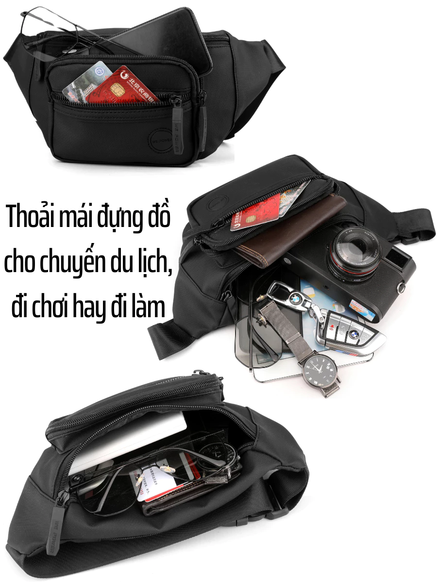 Túi đeo chéo nam, Túi bao tử đeo hông đeo bụng, đựng tiền vải chống nước có ngăn chống trộm_thumbnail_4