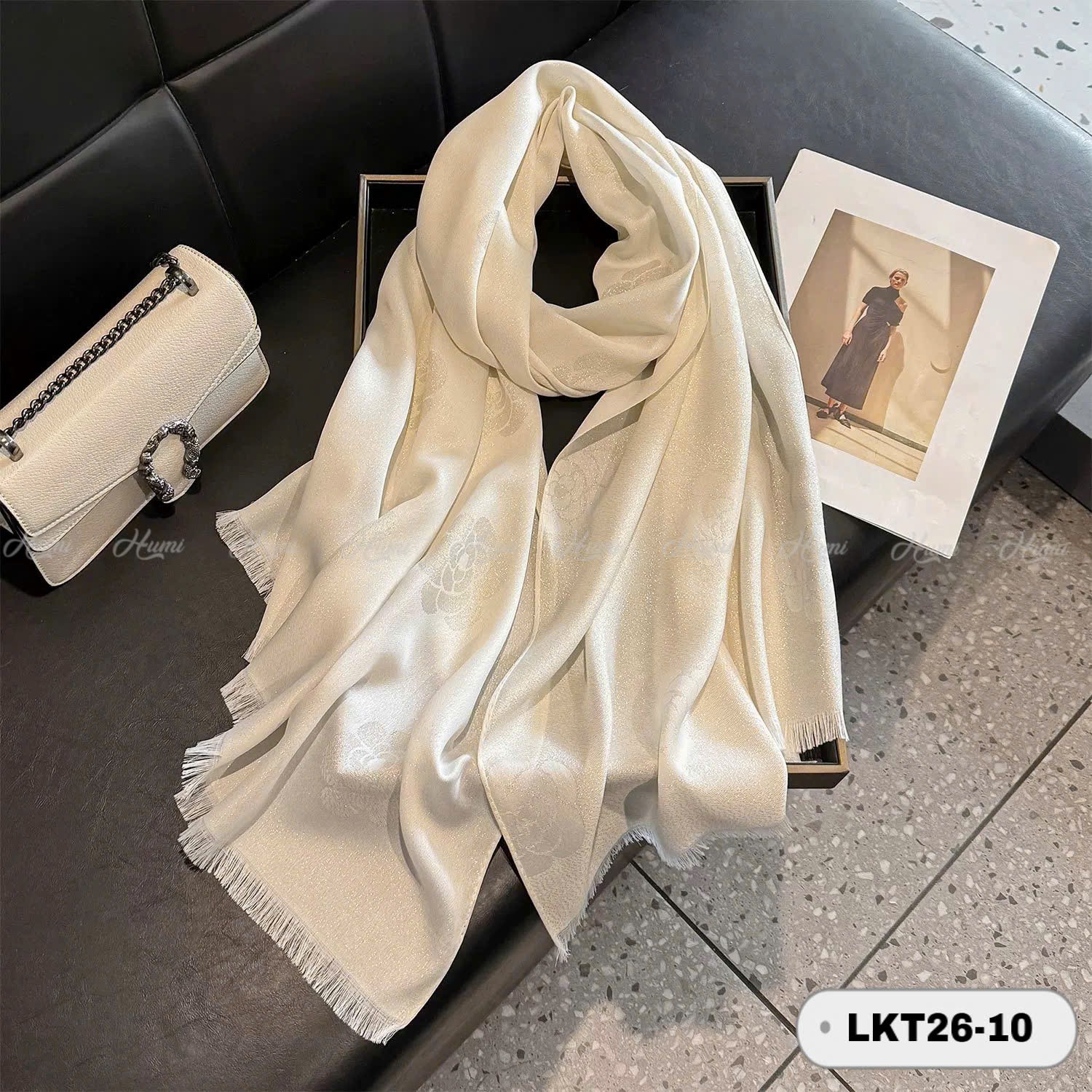 KHĂN LỤA KIM TUYẾN (LKT26-10 Trắng)