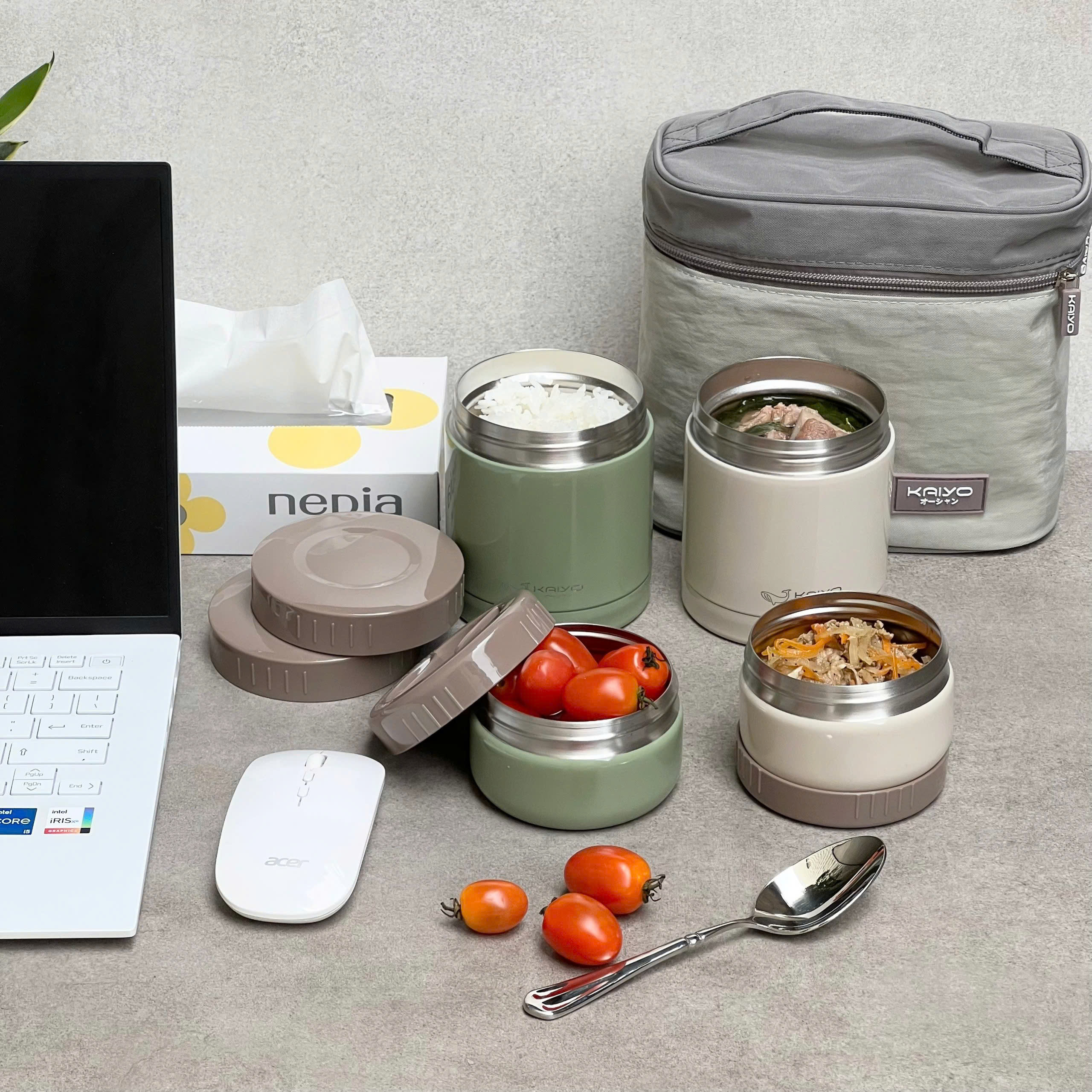 Bộ Hộp Cơm Giữ Nhiệt 5 món Kaiyo 1200ml (4 hộp+1 túi)_thumbnail_10