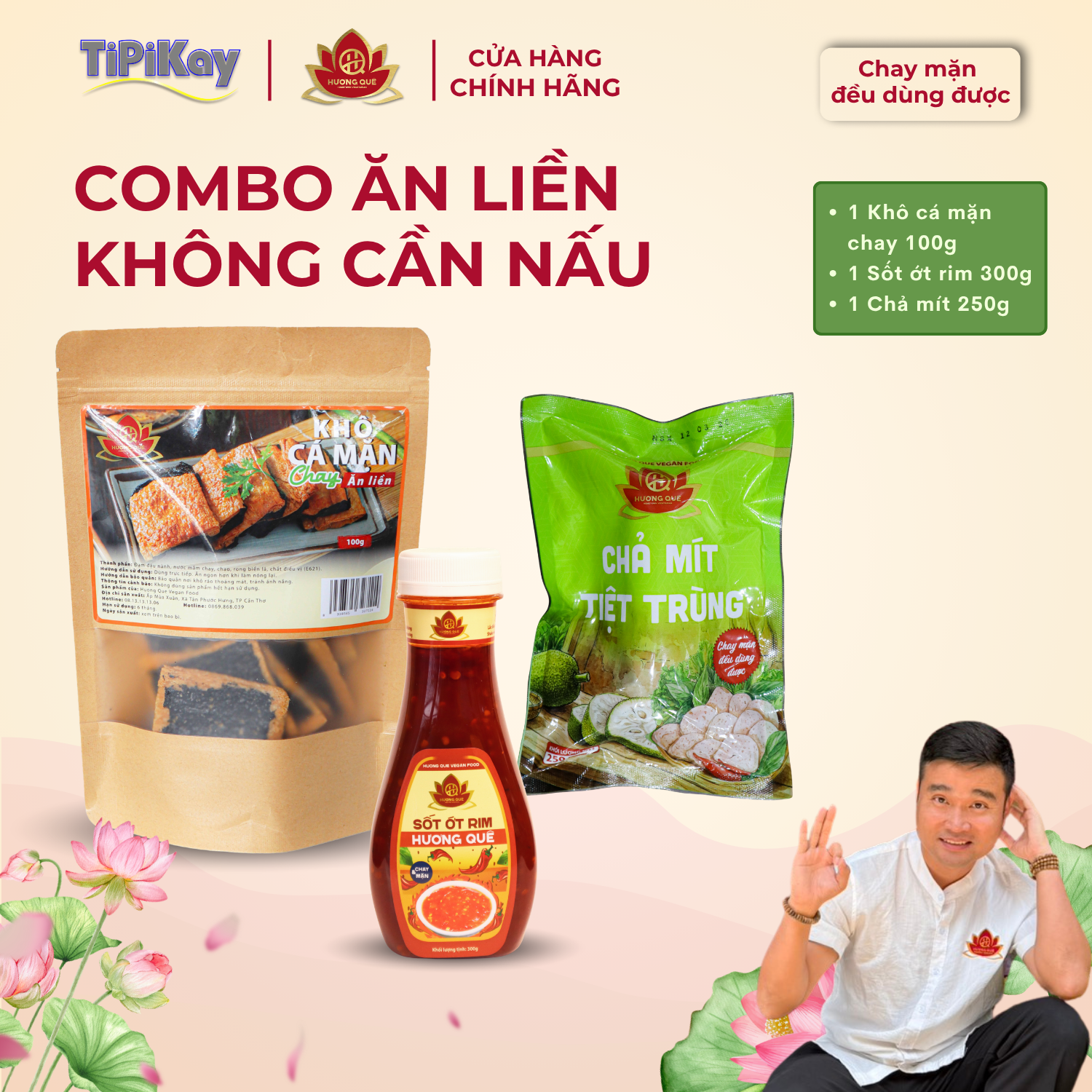 [Combo 3 Món] 1 Khô Cá Mặn Chay 100g + 1 Chả Mít 250g + 1 Sốt Ớt Rim Hương Quê 300g CBTP-KCMCMSO