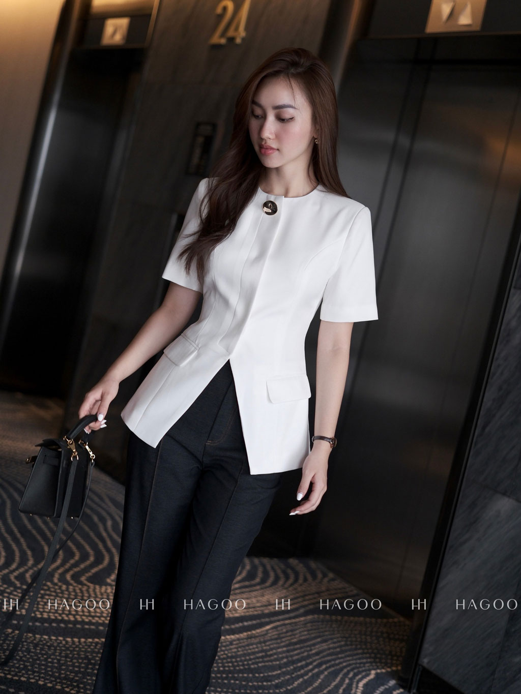 Áo ký giả cổ tròn cúc đồng HAGOO_thumbnail_11