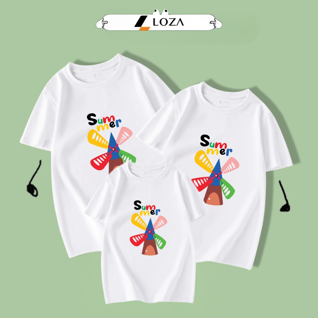 Áo phông gia đình màu trắng chất liệu cotton - Áo thun đồng phục gia đình 3-4-5 người - Loza mã G0312_thumbnail_0