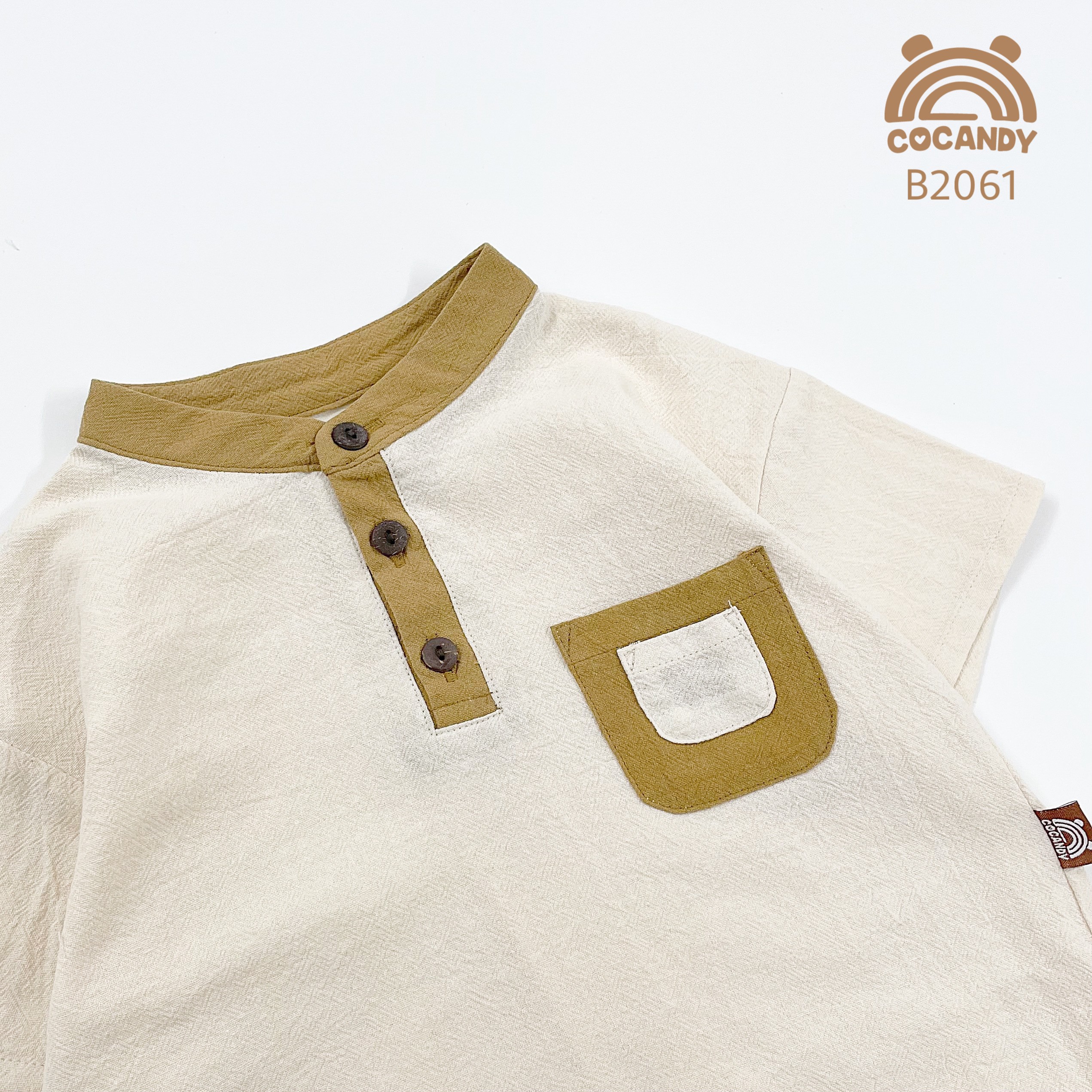 Bộ cộc áo BE quần NÂU cổ tròn_thumbnail_1