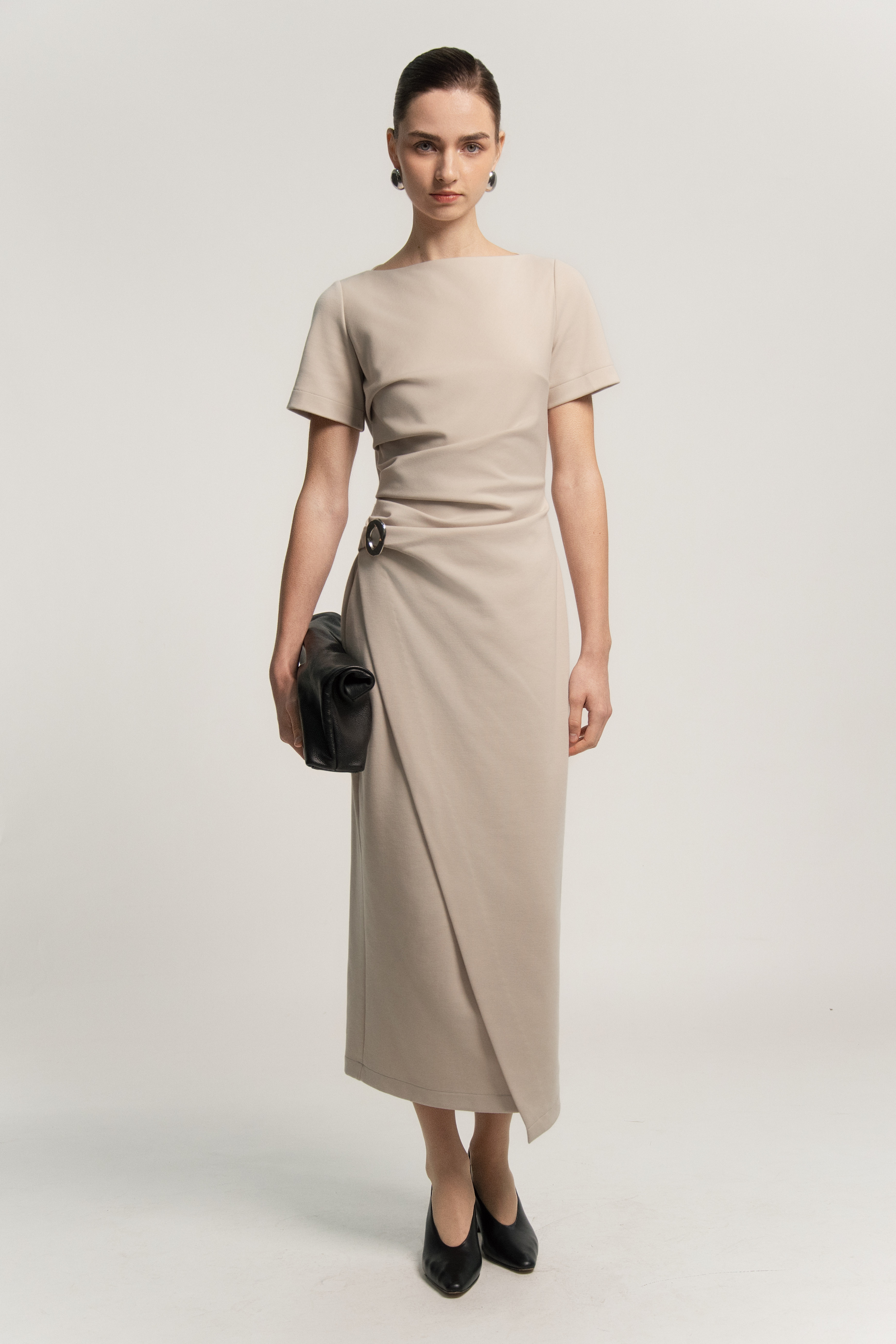 Đầm thun cộc tay nhún thắt eo vạt chồng (Secret dress)_thumbnail_1