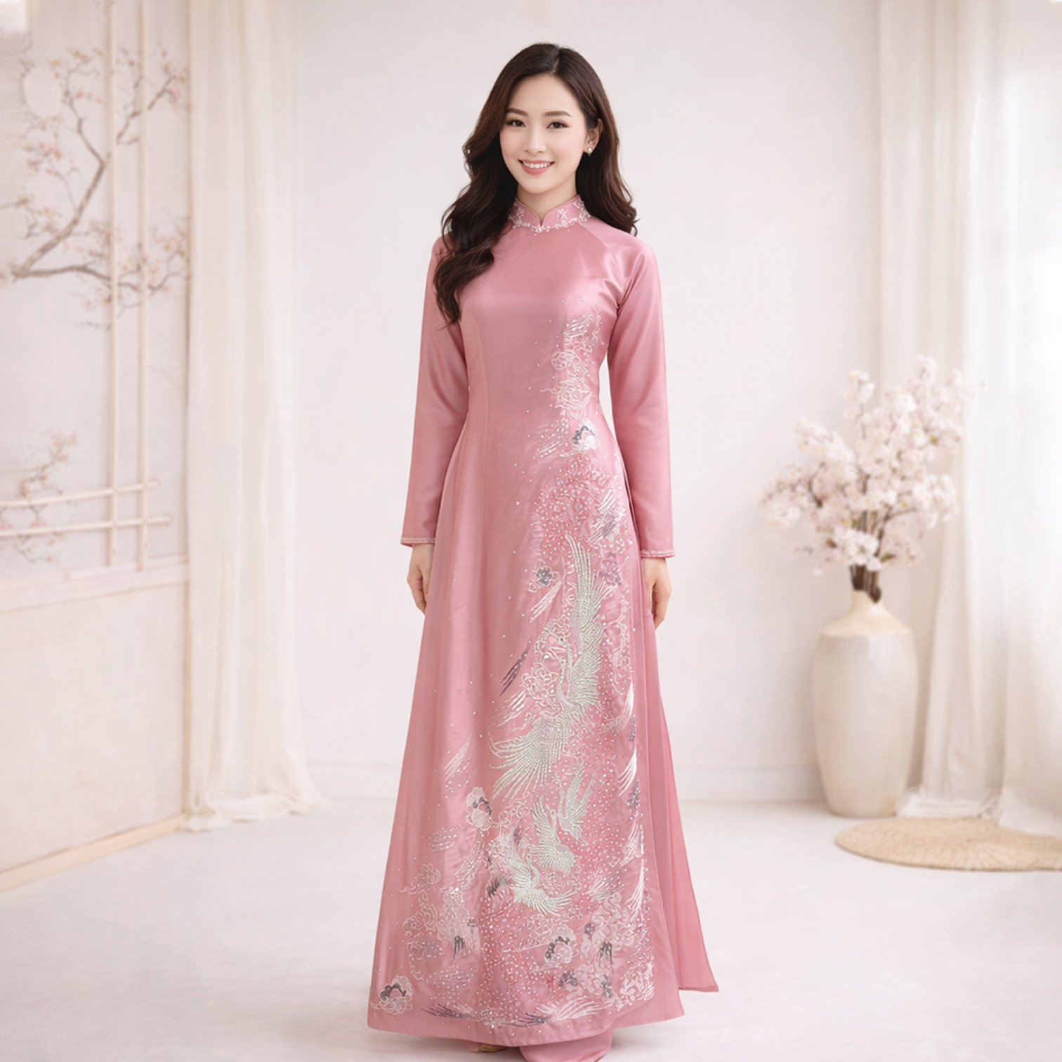 Áo Dài Mẹ Phượng Vũ Màu Hồng - Trẻ Trung Sang Trọng - Dịp Cưới Hỏi Chất AM26-11_thumbnail_0