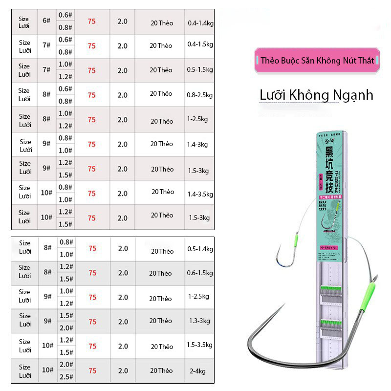 Hộp 20 Bộ Thẻo Câu Đài Fom Lưỡi Thi Đấu Không Nút/Có Nút Thắt 75cm_thumbnail_1
