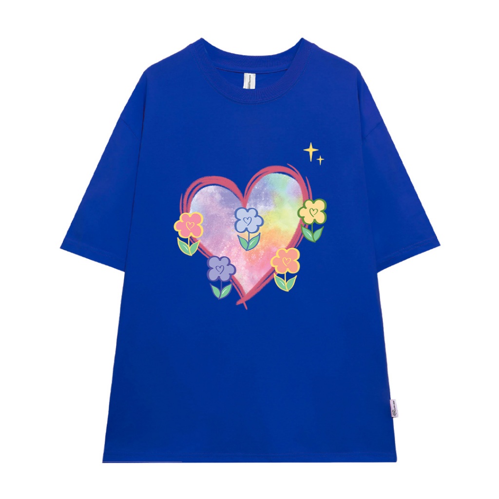 Áo thun cặp đôi hình trái tim form rộng tay lỡ màu xinh ATD1208 Miucho vải cotton thoáng mát cổ tròn in mix_thumbnail_18