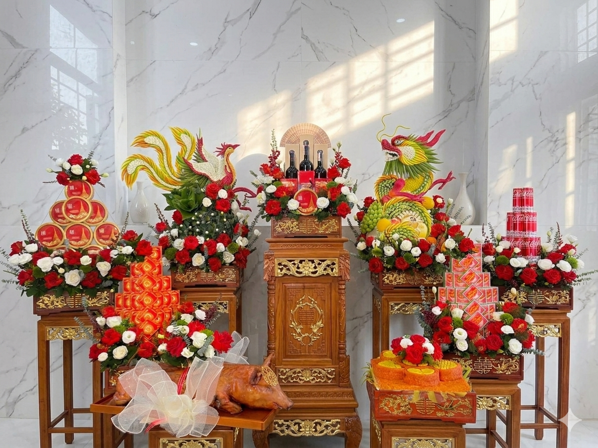 Tráp Cưới Hỏi Rồng Phượng 9 Lễ (Mẫu 1)