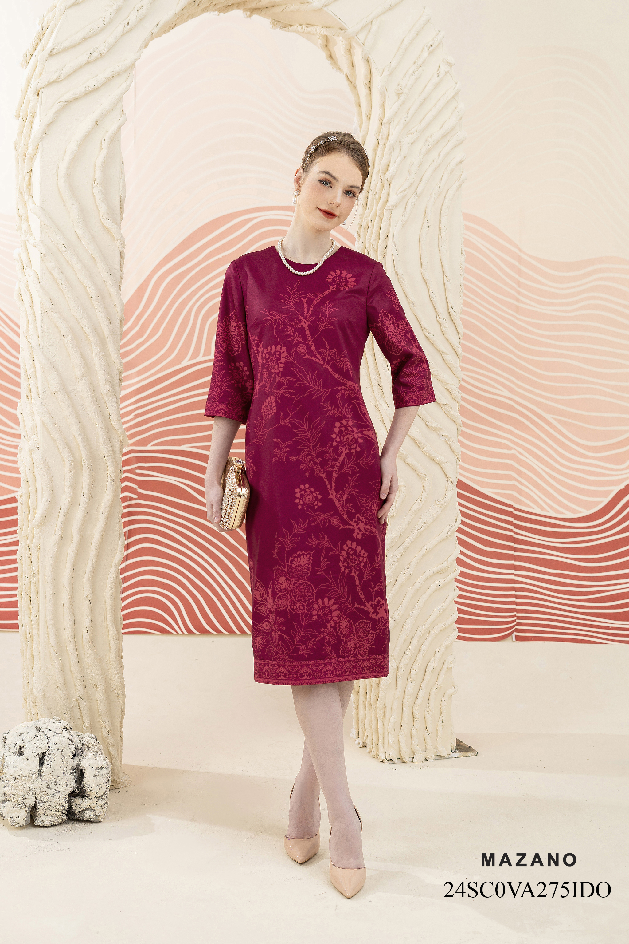 Váy Đầm suông Vải thô Hoạ tiết cách điệu Cổ tròn Tay lỡ Dài đến bắp chân