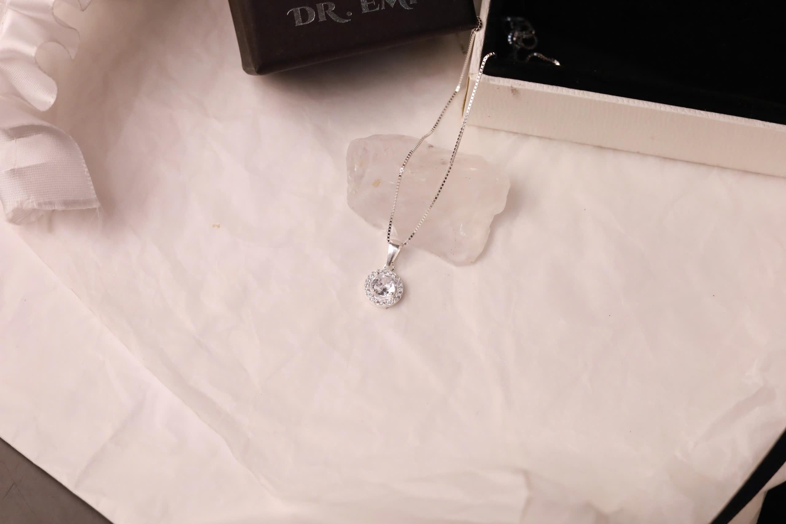 Vòng cổ bạc đá tròn dây mì xi bạch kim