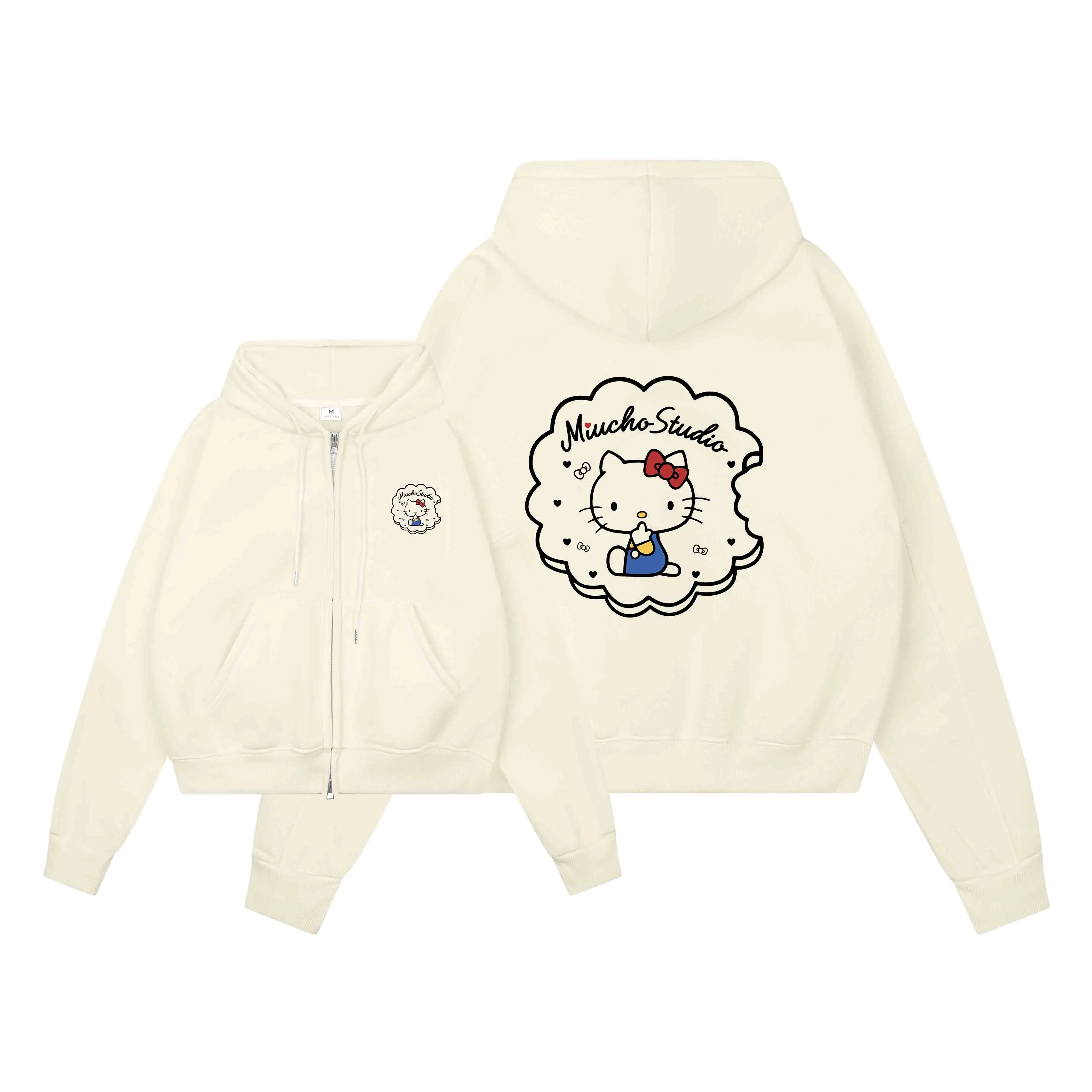 Áo hoodie zip form boxy Miucho nỉ 2 da cao cấp thoáng mát có nón Kitty in mix dễ thương 2844_thumbnail_11