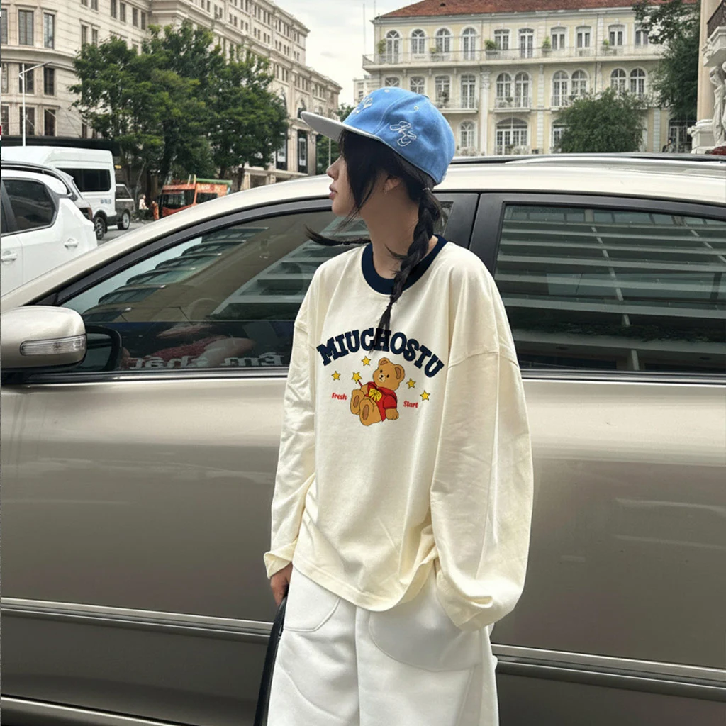 Áo thun Tết Bính Ngọ boxy tay dài phối cổ Gấu Teddy dễ thương Miucho vải thoáng mát 3012_thumbnail_4