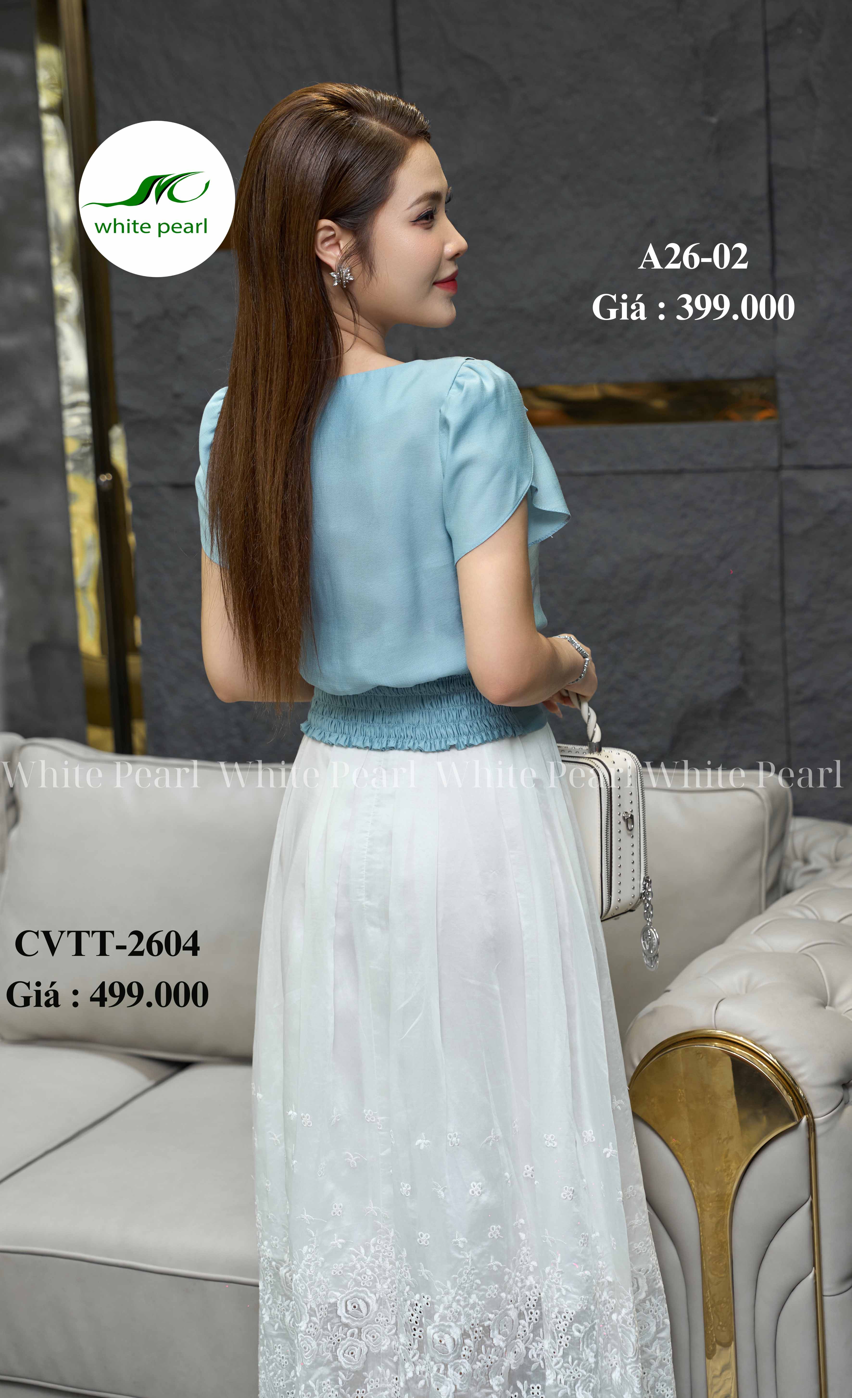 Áo sơ mi bo chun thắt nơ thời trang công sở cao cấp White Pearl_thumbnail_2
