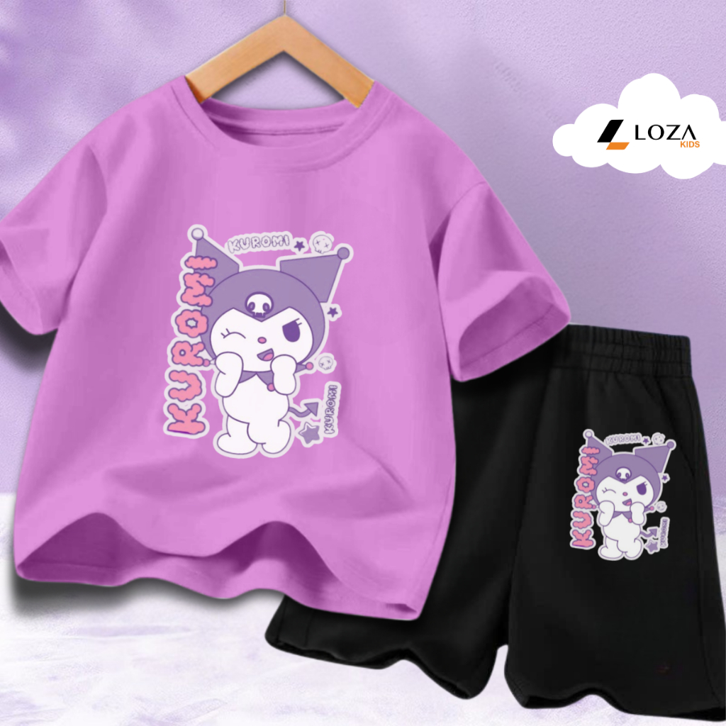 Bộ đồ  bé gái in hình Kuromi chữ dọc -  Loza Kids SB307