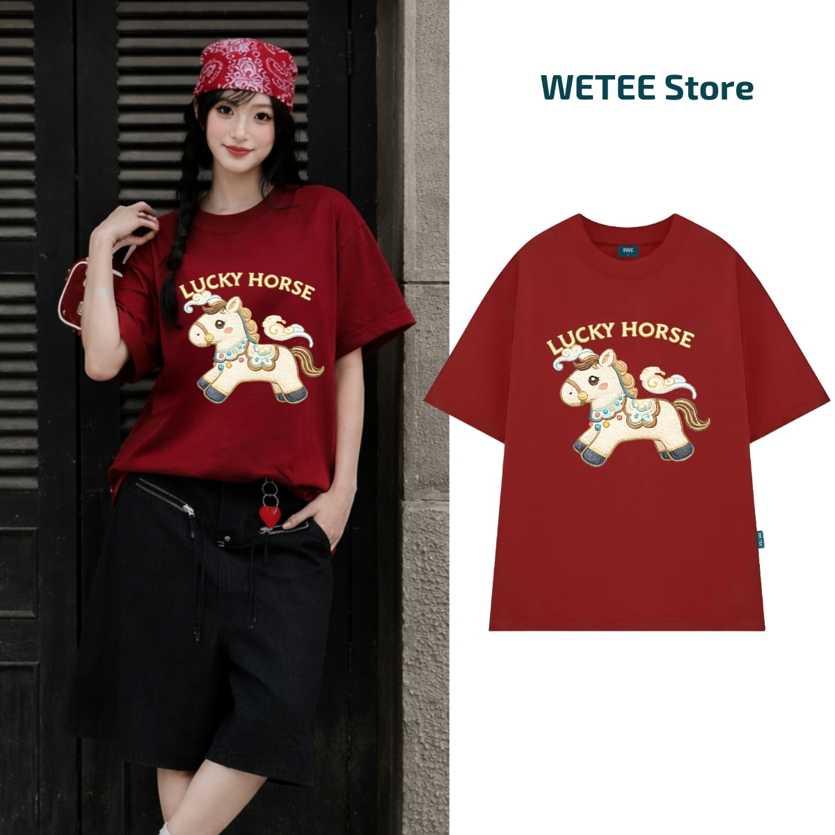 Áo thun Tết 2026 hình ngựa trắng Lucky Horse dáng oversized rộng nam nữ local brand WETEE - WU1123 WU1123