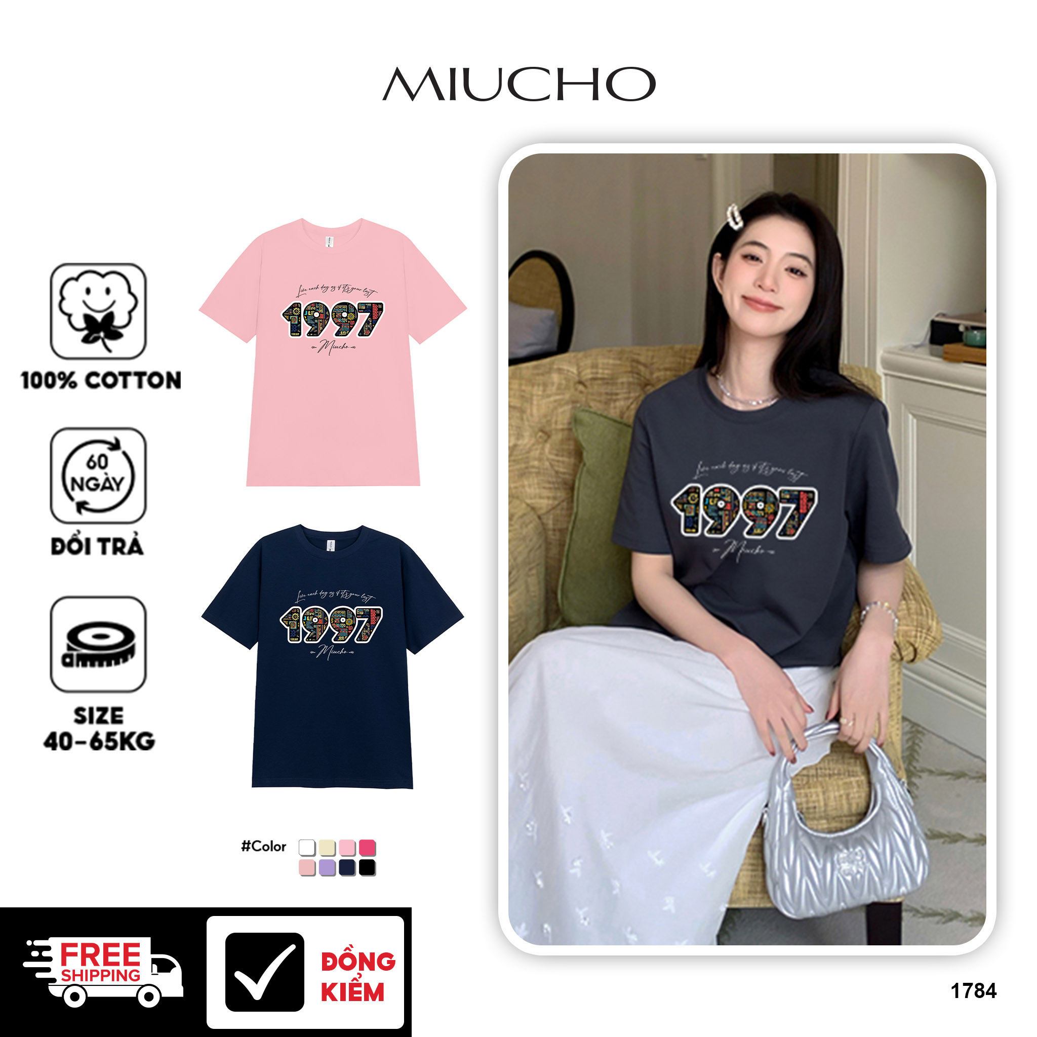 Áo thun nữ in năm sinh 1997 form vừa regular vải cotton 4c thoáng mát ARD1784 Miucho Chic in mix