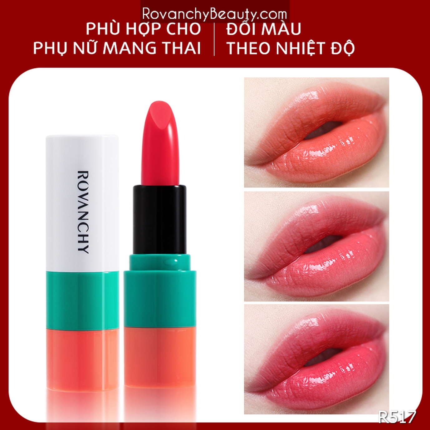 Son dưỡng môi ROVANCHY chiết xuất tự nhiên - Chống nứt nẻ, lên màu tự nhiên, an toàn cho bà bầu R517