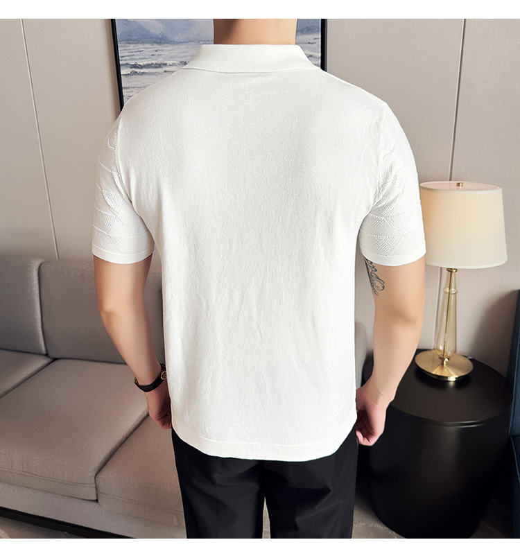 PA66 – Áo polo dệt kim lụa đá jacquard rỗng cổ trụ