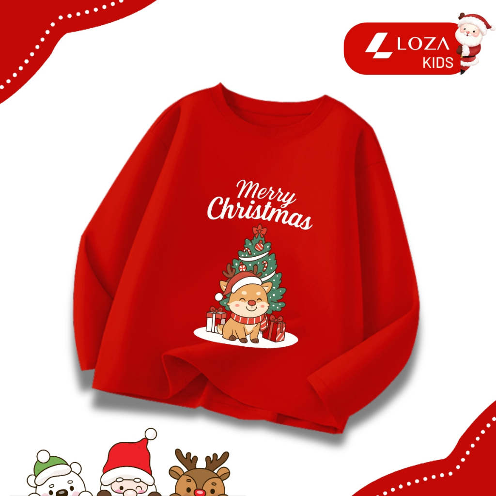 Áo thun dài tay bé trai, bé gái in hình Noel cho bé từ 15-40kg - Áo thu đông trẻ em Loza Kids - KT010_thumbnail_4